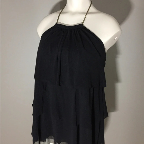 Express black tiered halter top with brass chain S - Picture 1 of 9